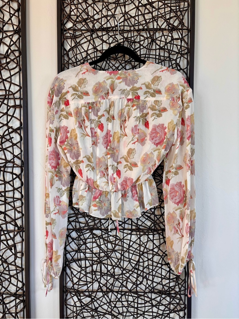 THE KOOPLES English Roses Floral Sheer Tie Front Silk Blouse NWT French Luxury - Picture 5 of 13